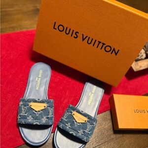 Louis Vuitton Denim Blue Slides